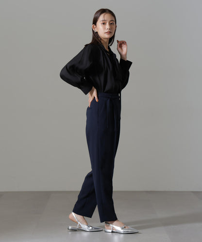 イージーケアダブルクロス ベルト付きタックテーパードパンツ(セットアップ可）