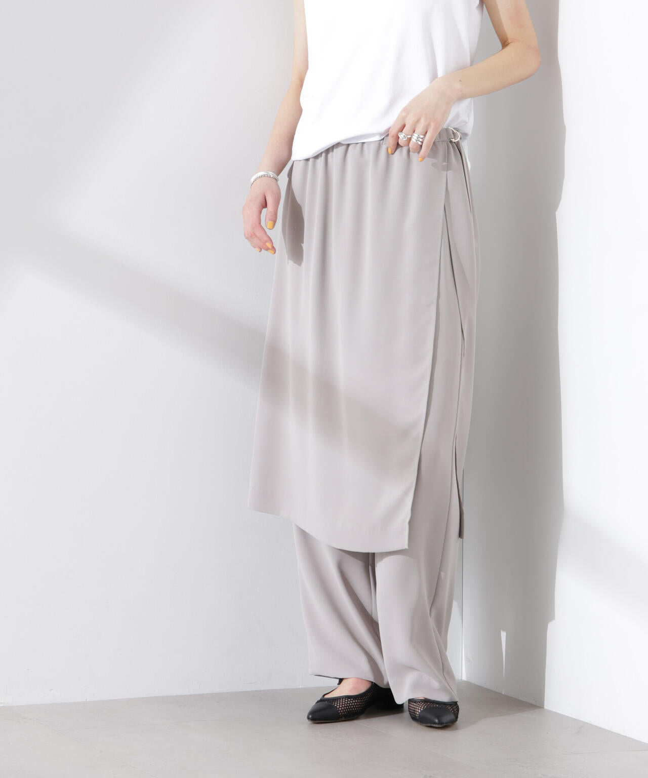 ラップスカート付きツイルパンツ